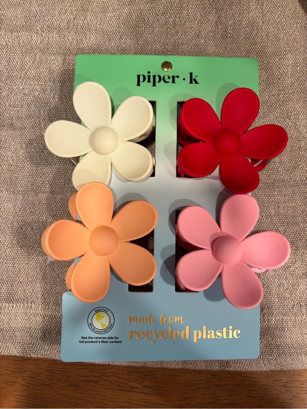 NEW piper•k Recycled Plastic Flower Hair Clips — Red, Pink, Peach, White